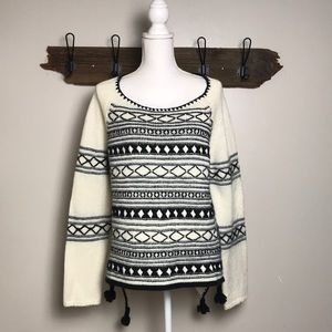 Sundance Pullover Sweater Black Cream Tassels